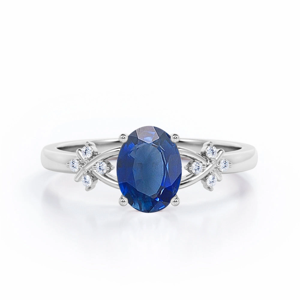 Clover 0.5 Ct Oval Cut Lab Sapphire Engagement Ring All Match Style