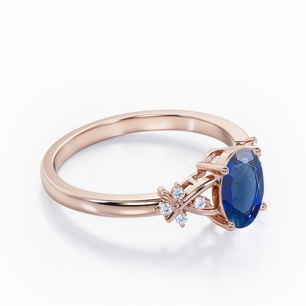 Clover 0.5 Ct Oval Cut Lab Sapphire Engagement Ring Romantic Gesture