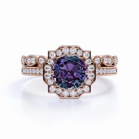 Cluster 1.75 Ct Round Cut Lab Alexandrite Bridal Set Expert Service
