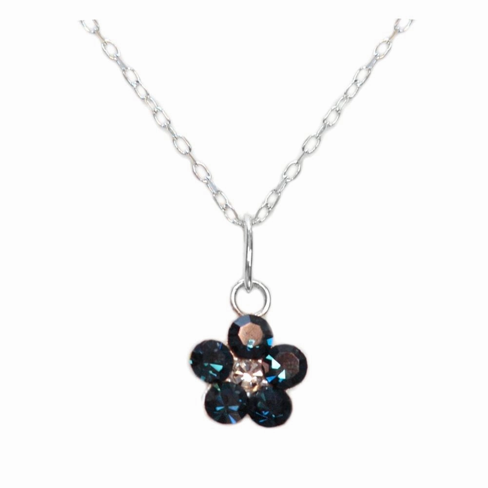 Flower Necklace with Swarovski(R) Crystals Set in Sterling Silver Montana Dark Blue Birthday Pick