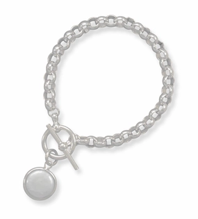 Affordable Luxury Coin Cultured Freshwater Pearl Drop Rolo Sterling Silver Toggle Bracelet - Made in the USA