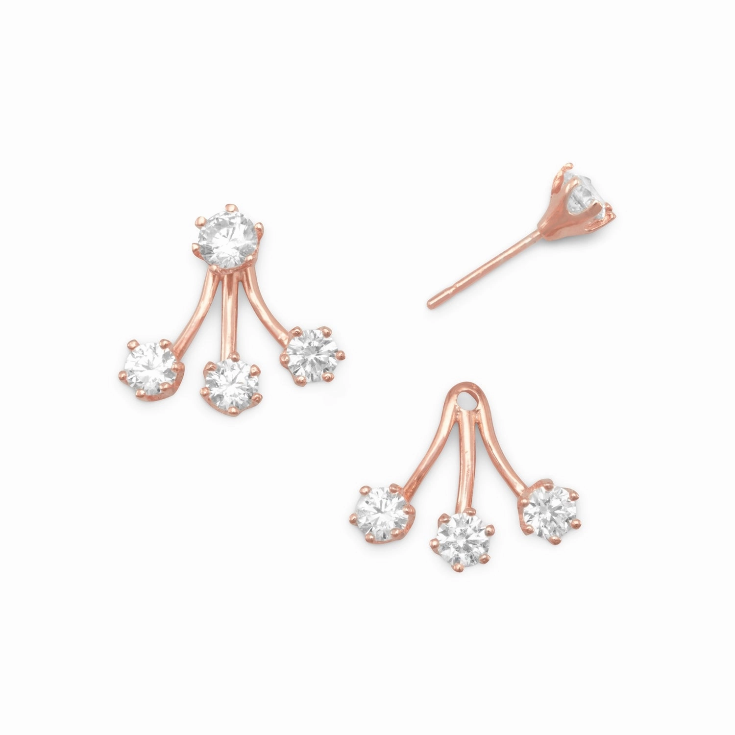 Removable 3-stone Drop Stud Earrings Rose Gold-plated Silver Cubic Zirconia Lightweight Detail