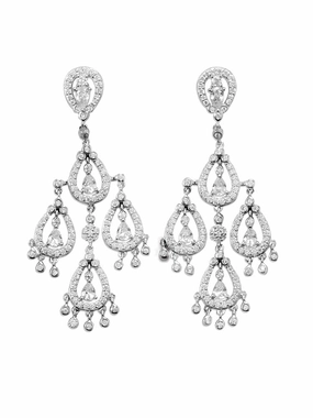 Minimalist Ornament Sparkling Appearance Cubic Zirconia Pear Shapes Chandelier Earrings Rhodium on Sterling Silver
