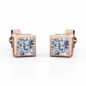 Dainty Solitaire 0.75 CT TDW Princess Cut Natural Diamond Bezel Set Ear Studs in Rose Gold Casual Decoration