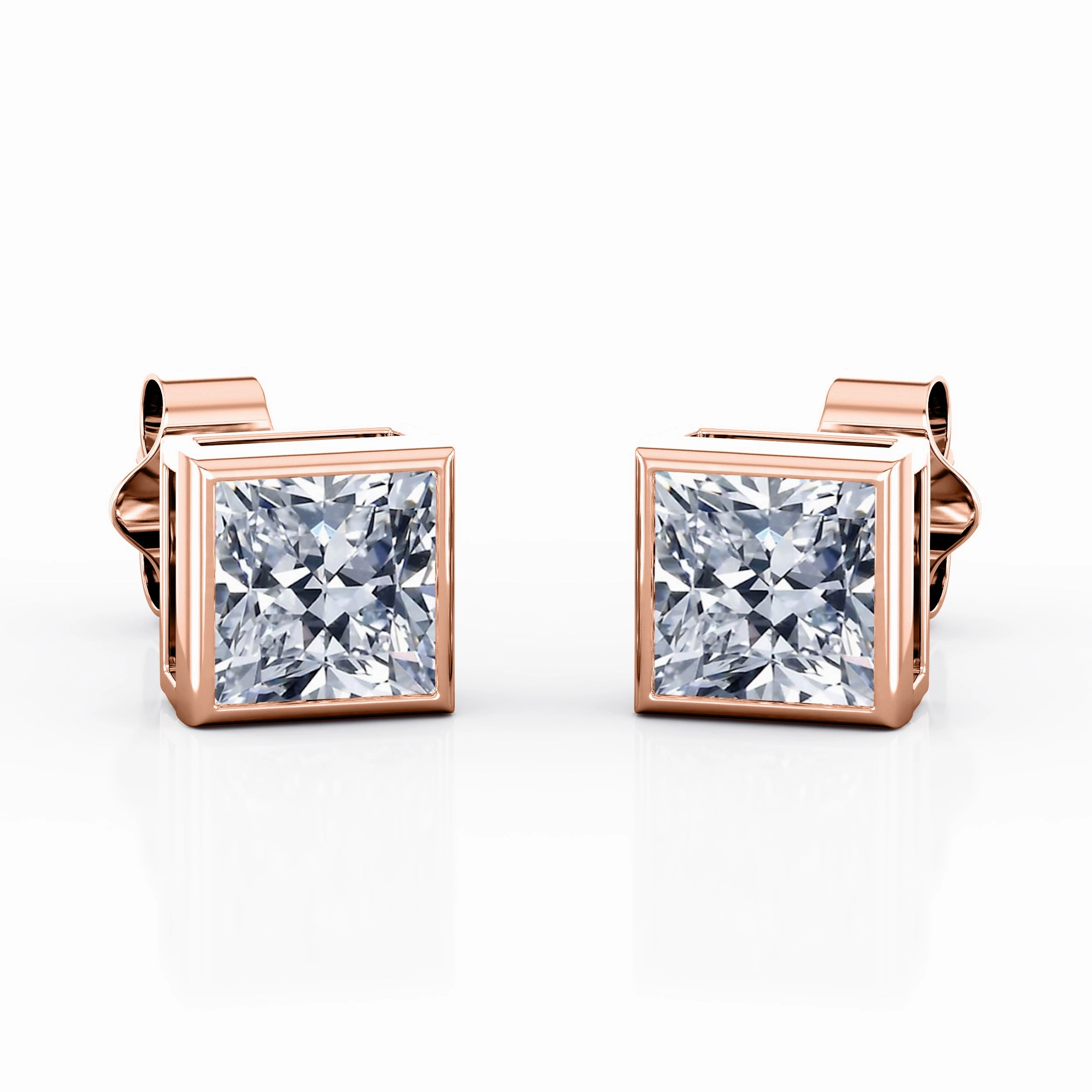 Dainty Solitaire 0.75 CT TDW Princess Cut Natural Diamond Bezel Set Ear Studs in Rose Gold Casual Decoration
