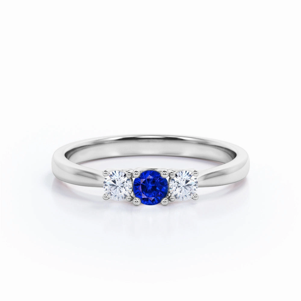 Trio 0.7 Ct Round Cut Lab Sapphire Engagement Ring Handcrafted Adornment