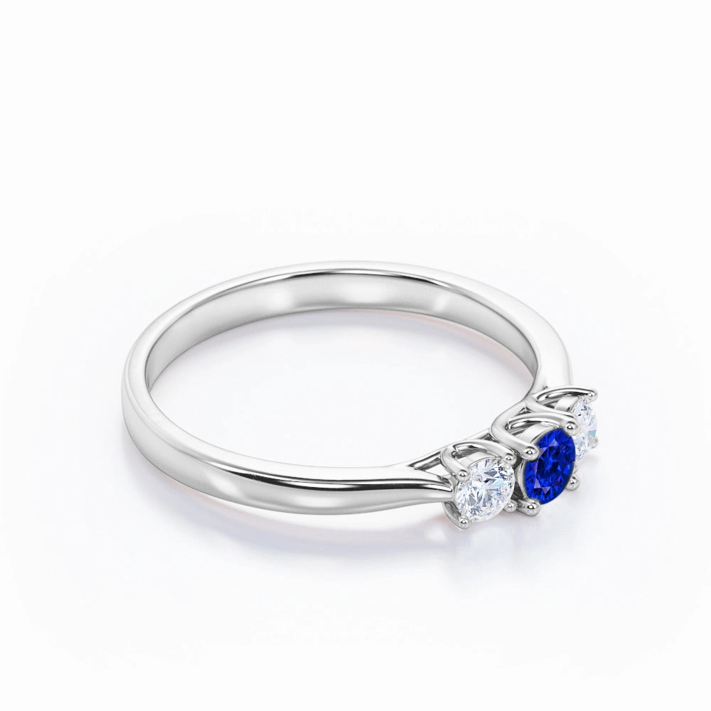 Ethnic Inspiration Low-Cost Product Trio 0.7 Ct Round Cut Lab Sapphire Engagement Ring