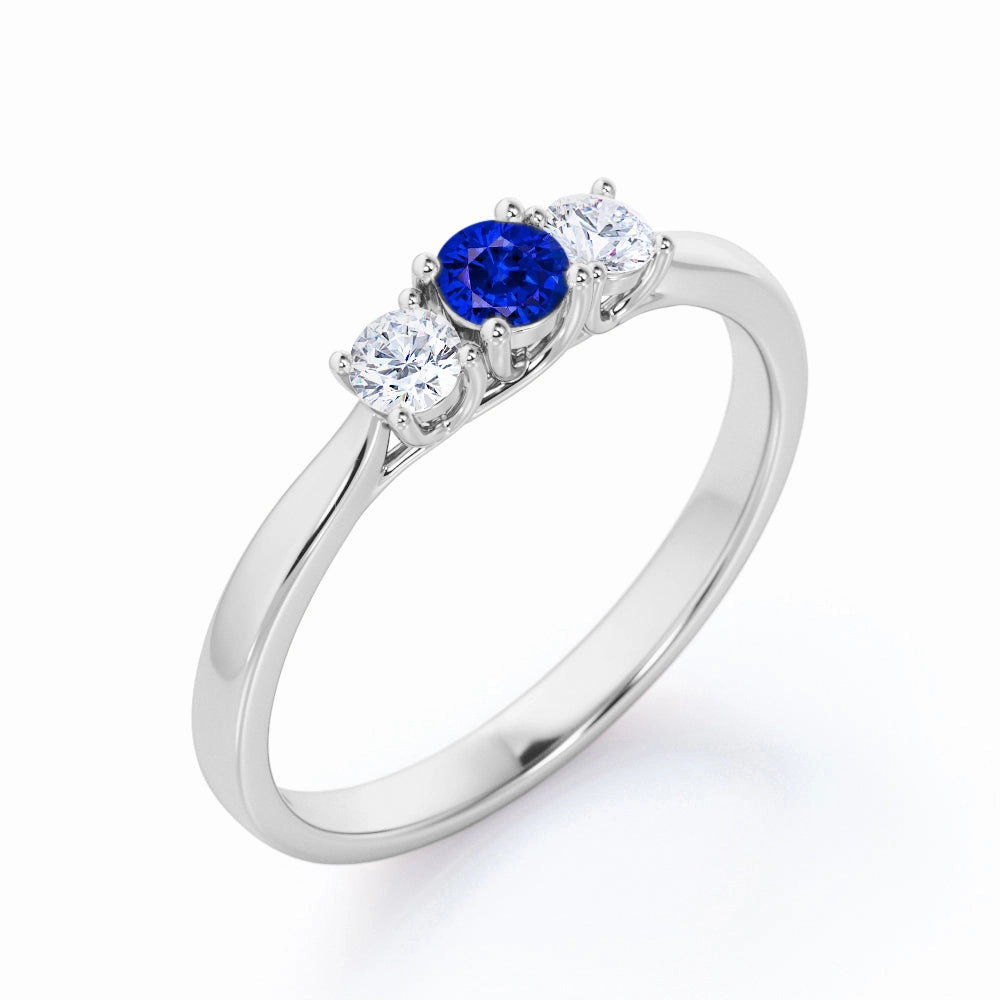 Polished Accessory Trio 0.7 Ct Round Cut Lab Sapphire Engagement Ring