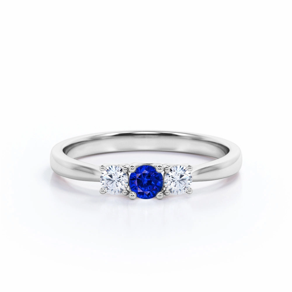 Trio 0.7 Ct Round Cut Lab Sapphire Engagement Ring Sparkling look