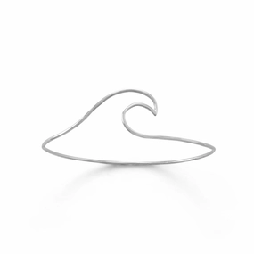 Expertly Sized Personalized Chronicle Wave Bangle Bracelet Rhodium on Sterling Silver Nontarnish