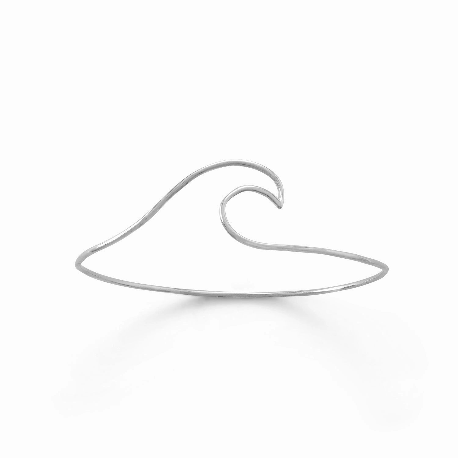 Expertly Sized Personalized Chronicle Wave Bangle Bracelet Rhodium on Sterling Silver Nontarnish