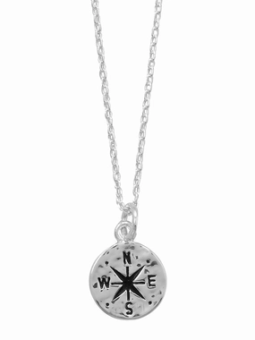 Compass Necklace  with Hammered Finish Adjustable Length Sterling Silver Refined Detail