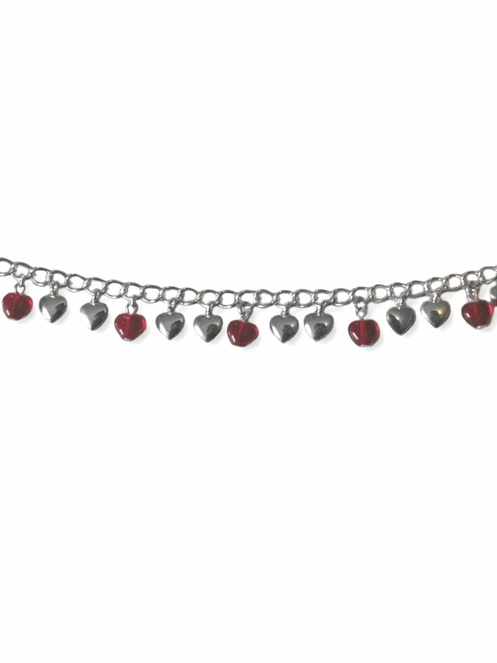 Regular Find Childs Red and Silver Heart Charm Bracelet Adjustable Length Silver Plate