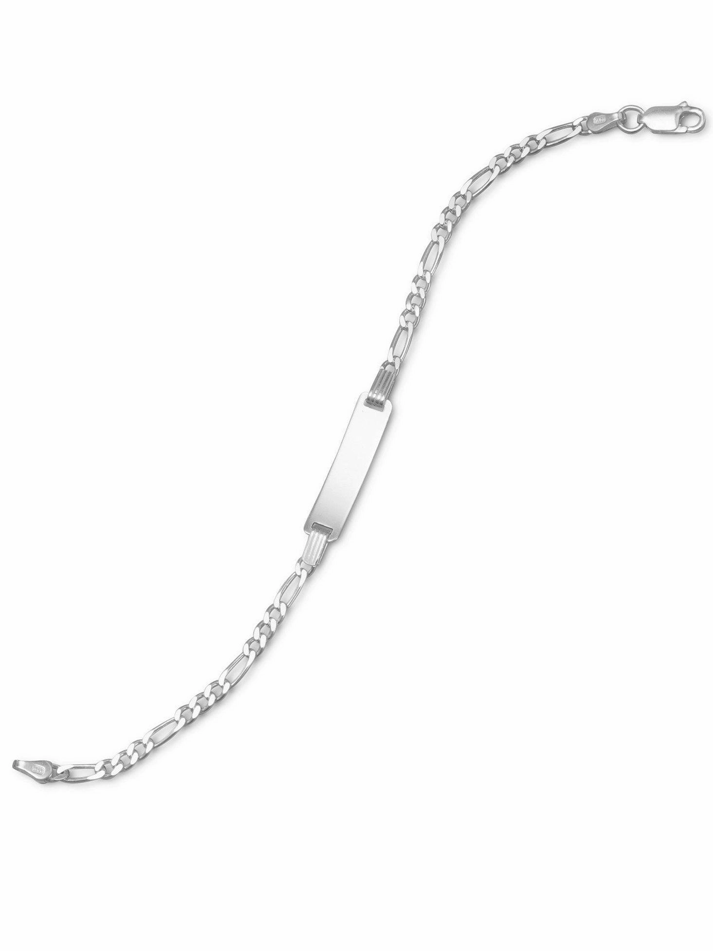 Identification ID Bracelet with Figaro Chain Sterling Silver Small Size Bright Future