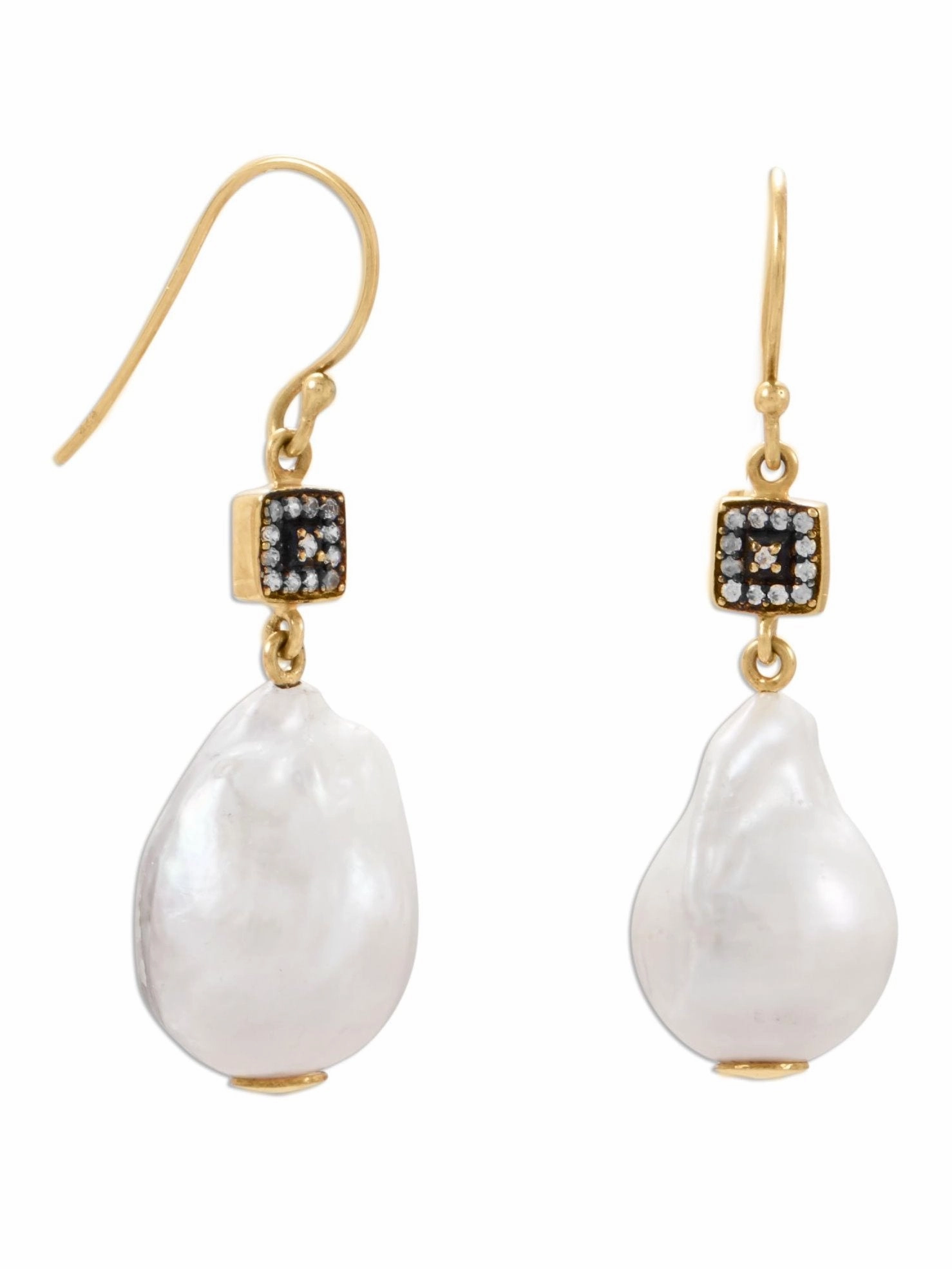 Baroque Cultured Freshwater Pearl Earrings with Cubic Zirconia Classic Piece