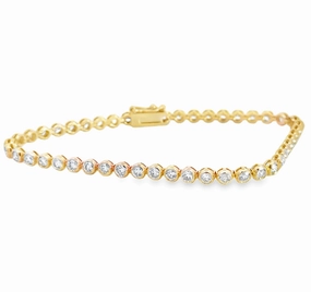 14K Yellow Gold Bezel Set Diamond Tennis Bracelet - 2.70 Carats Handmade Shine