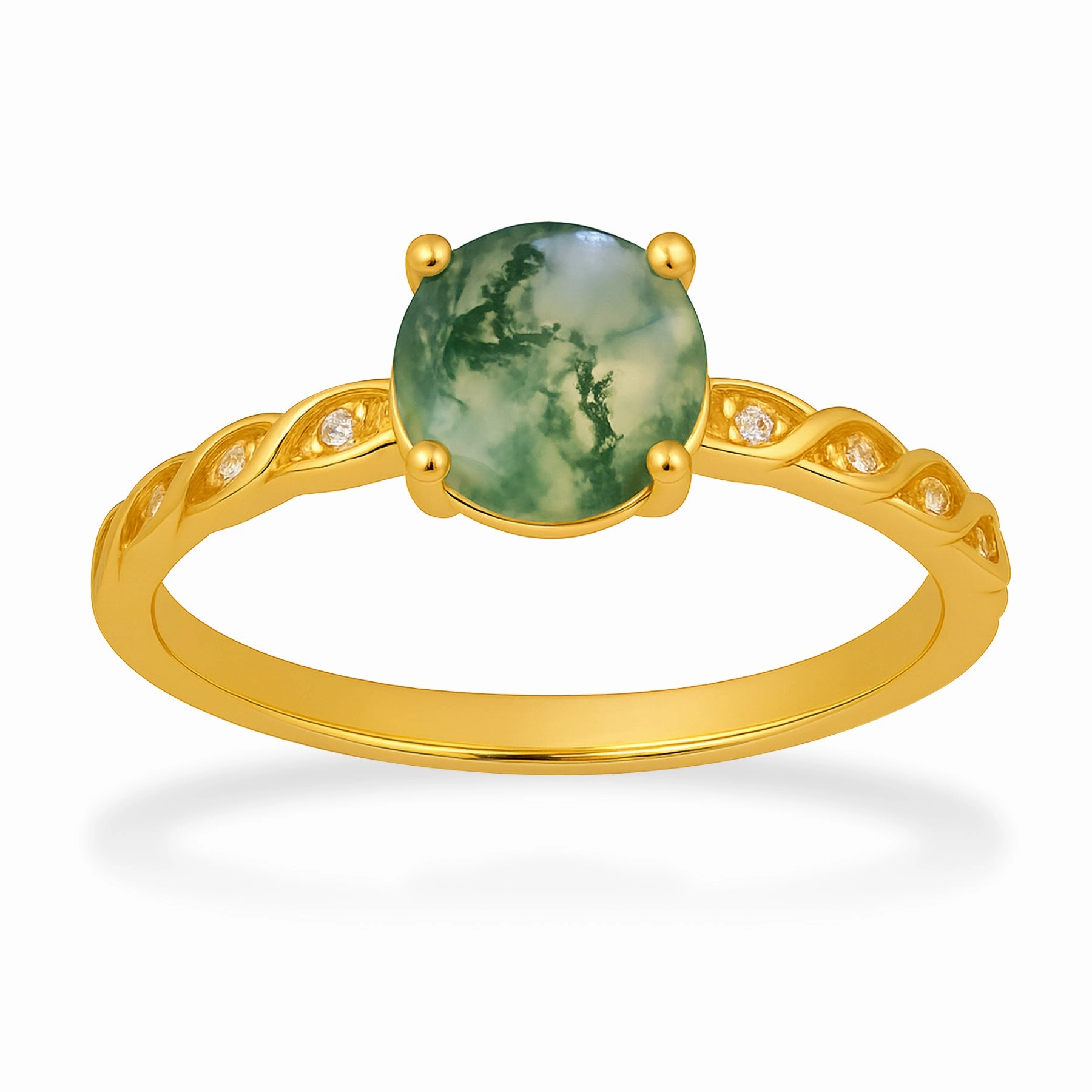 Regional Style Affordable Creation 1.05 Ct Round Green Moss Agate Twisted Engagement Ring