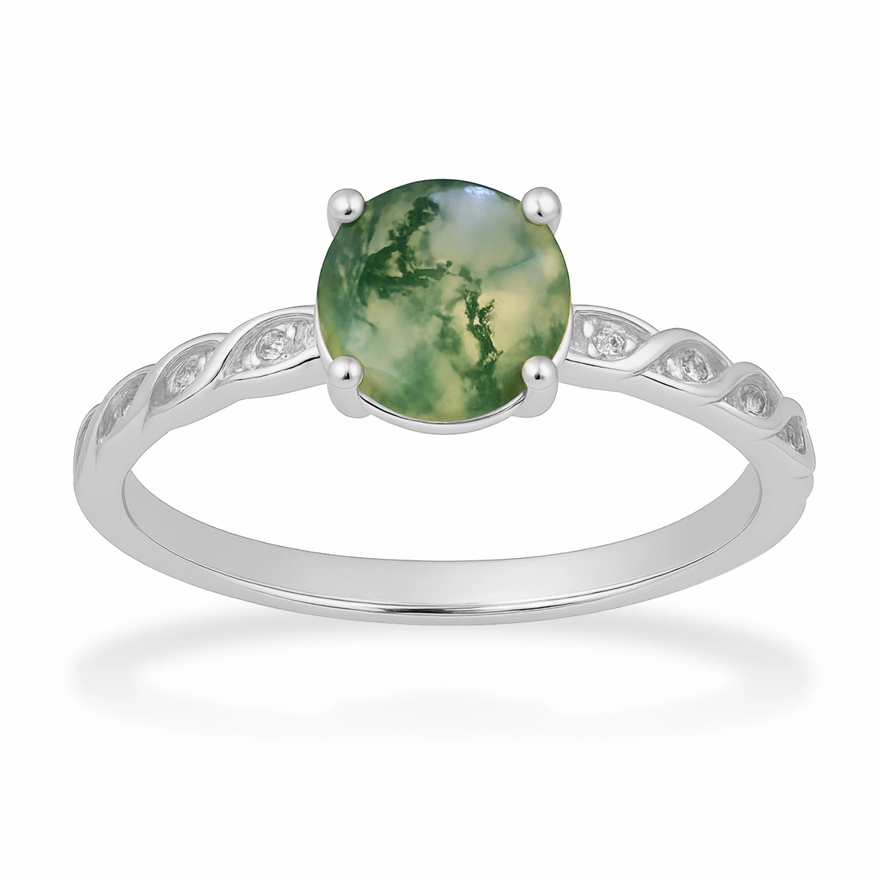 1.05 Ct Round Green Moss Agate Twisted Engagement Ring Pioneering Art Artistic masterpiece