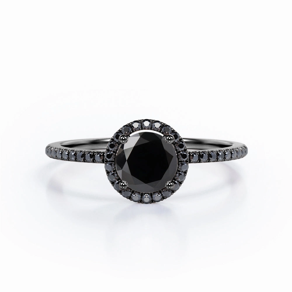 1.5 ct Round Lab Black Diamond 4-Prong Halo Engagement Ring Dashing Accent