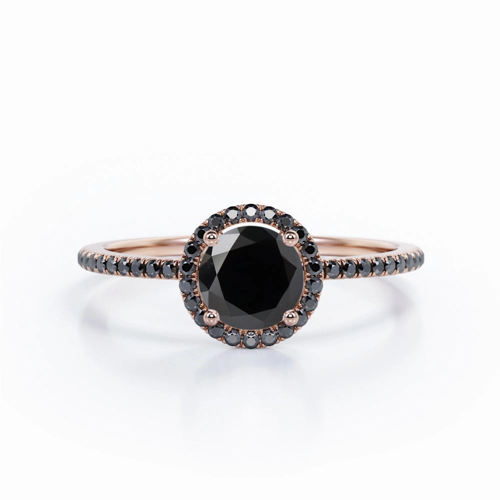 Statement Jewelry 1.5 ct Round Lab Black Diamond 4-Prong Halo Engagement Ring