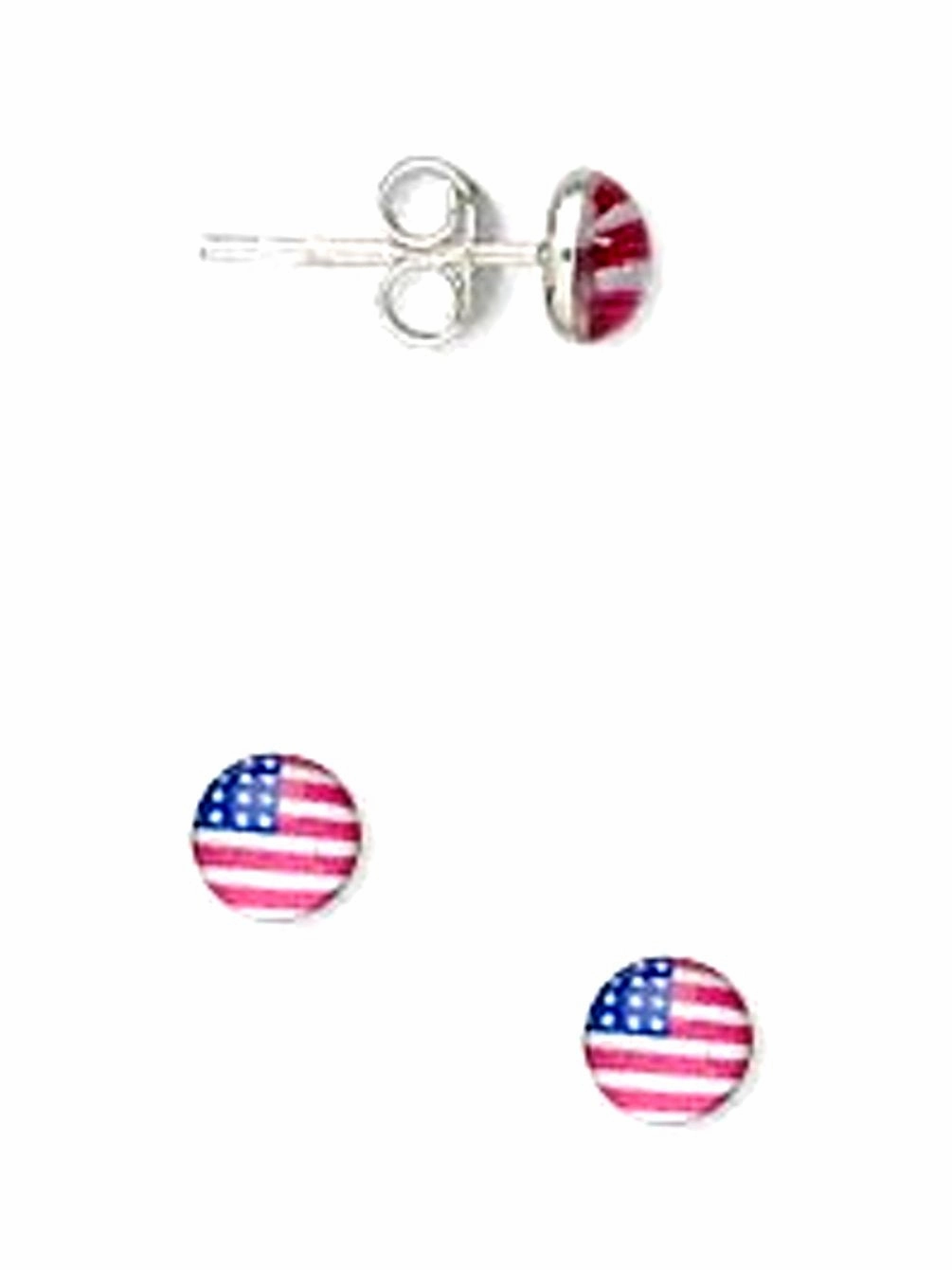 Durable Accent USA Flag Red White and Blue Post Stud Earrings 5mm Sterling Silver
