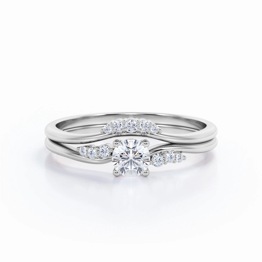 0.50 Ct Round Cut Diamond Seven Stone Bridal Set Sharp Angle