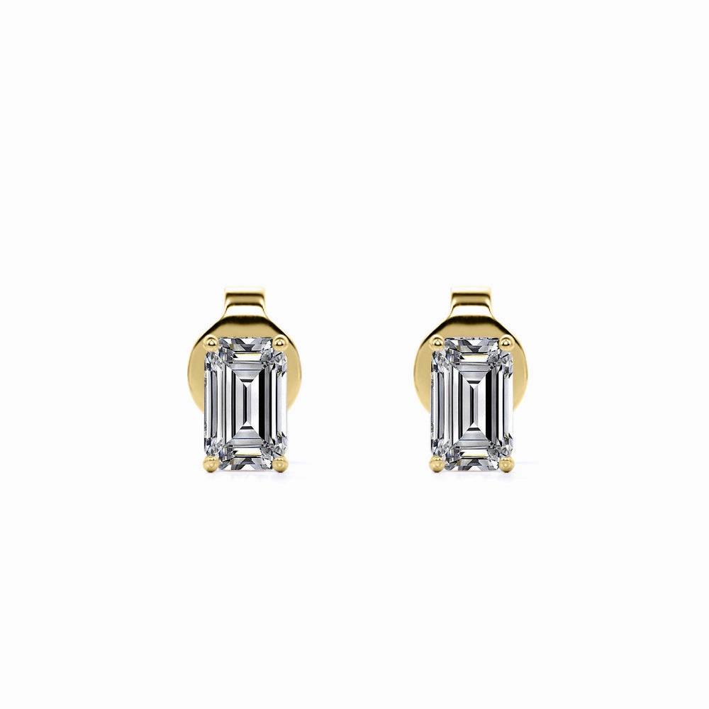 0.20 Carat Emerald Cut Diamond - Minimalist Solitaire Stud Earrings - 18K White Gold Plating Over Silver Lightweight Appearance Affordable Look