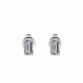 Exquisite Feature Gorgeous Trinket 0.20 Carat Emerald Cut Diamond - Minimalist Solitaire Stud Earrings - 18K White Gold Plating Over Silver
