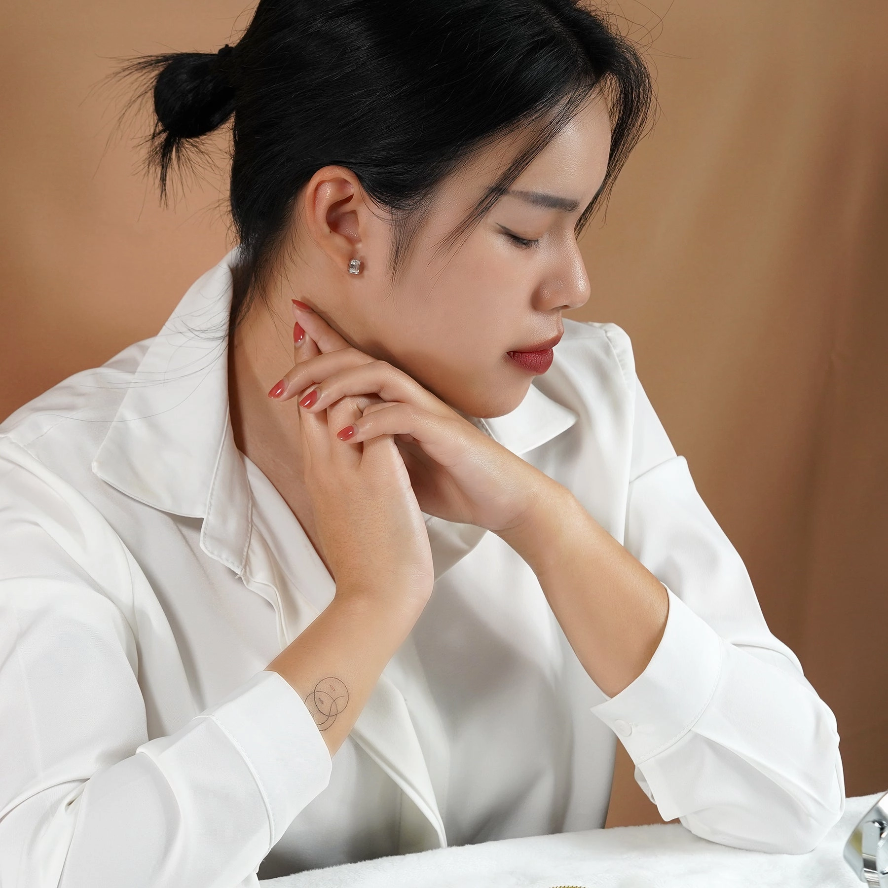 0.20 Carat Emerald Cut Diamond - Minimalist Solitaire Stud Earrings - 18K White Gold Plating Over Silver Oval Accent