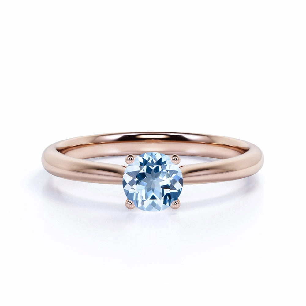 Elegant Jewelry Trendy Decoration 1 ct Round Cut Aquamarine Solitaire Engagement Ring