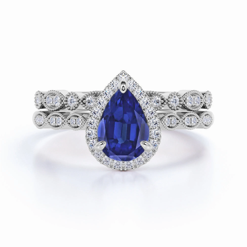 Superior Jewelry Inspiring Gift Vintage 1.5 Ct Pear Cut Lab Sapphire Engagement Ring