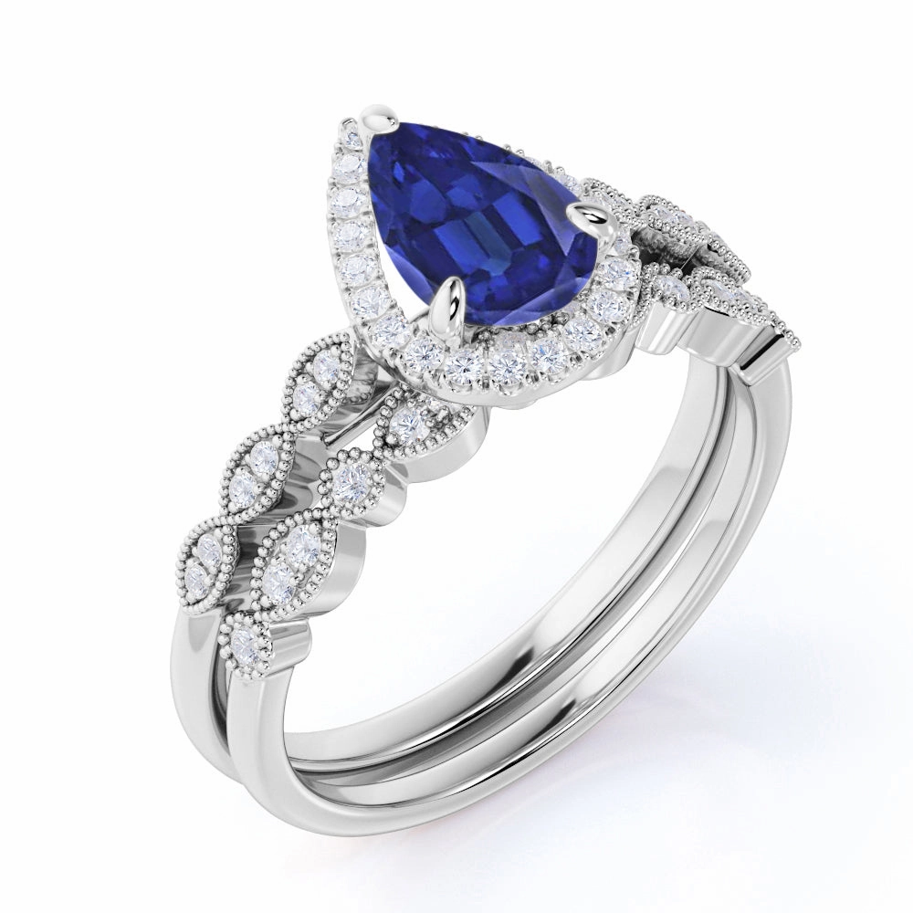 Next generation Vintage 1.5 Ct Pear Cut Lab Sapphire Engagement Ring