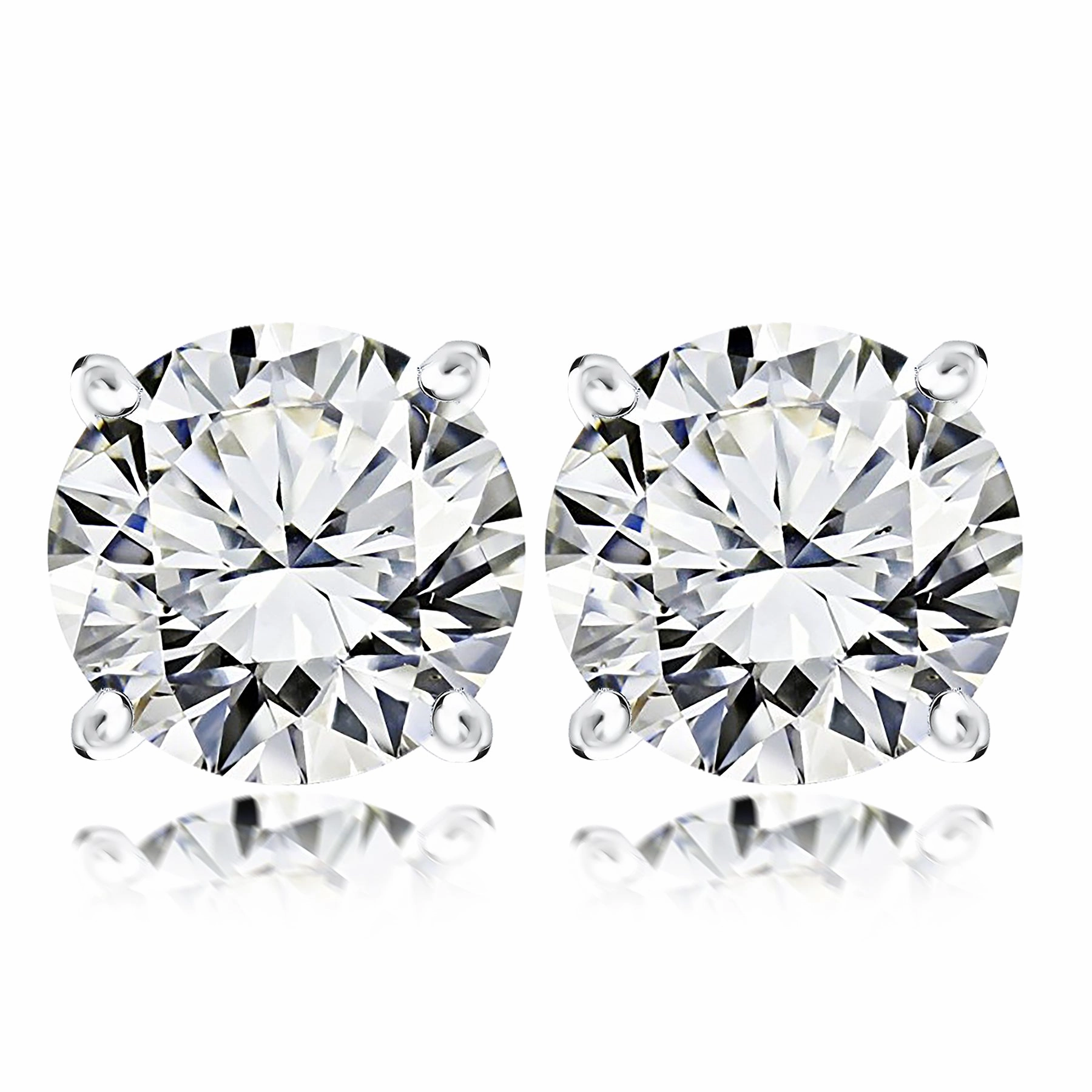Decorative Look 2 Carat Round Cut Cubic Zirconia Solitaire Stud Earrings in 18K White Gold over Silver