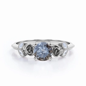 New Arrival Mood Match 0.45 Ct Round Salt and Pepper Diamond Floral Engagement Ring