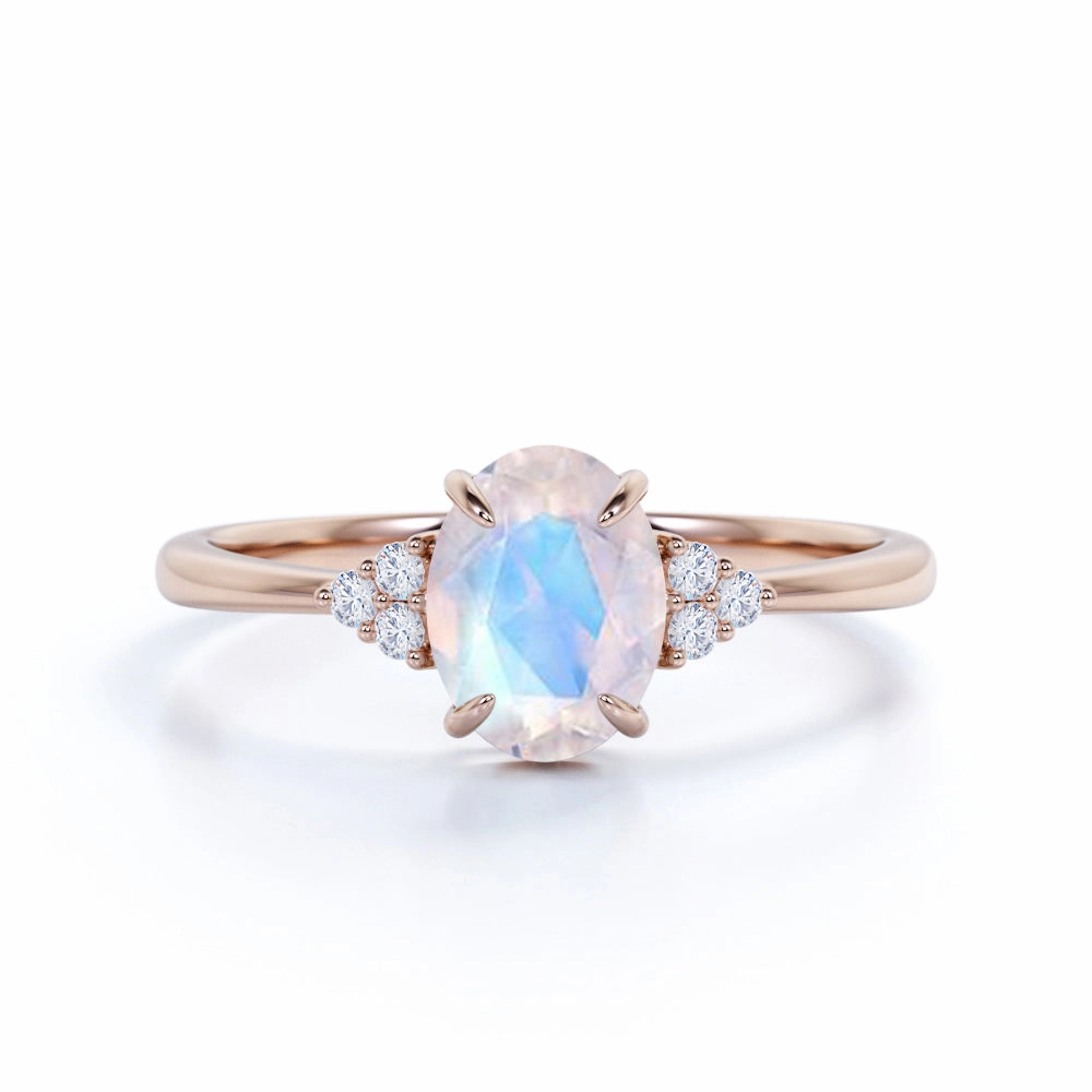 1.25 ct Oval Blue Moonstone 7 stone Engagement Ring Vintage Product Contemporary Decoration