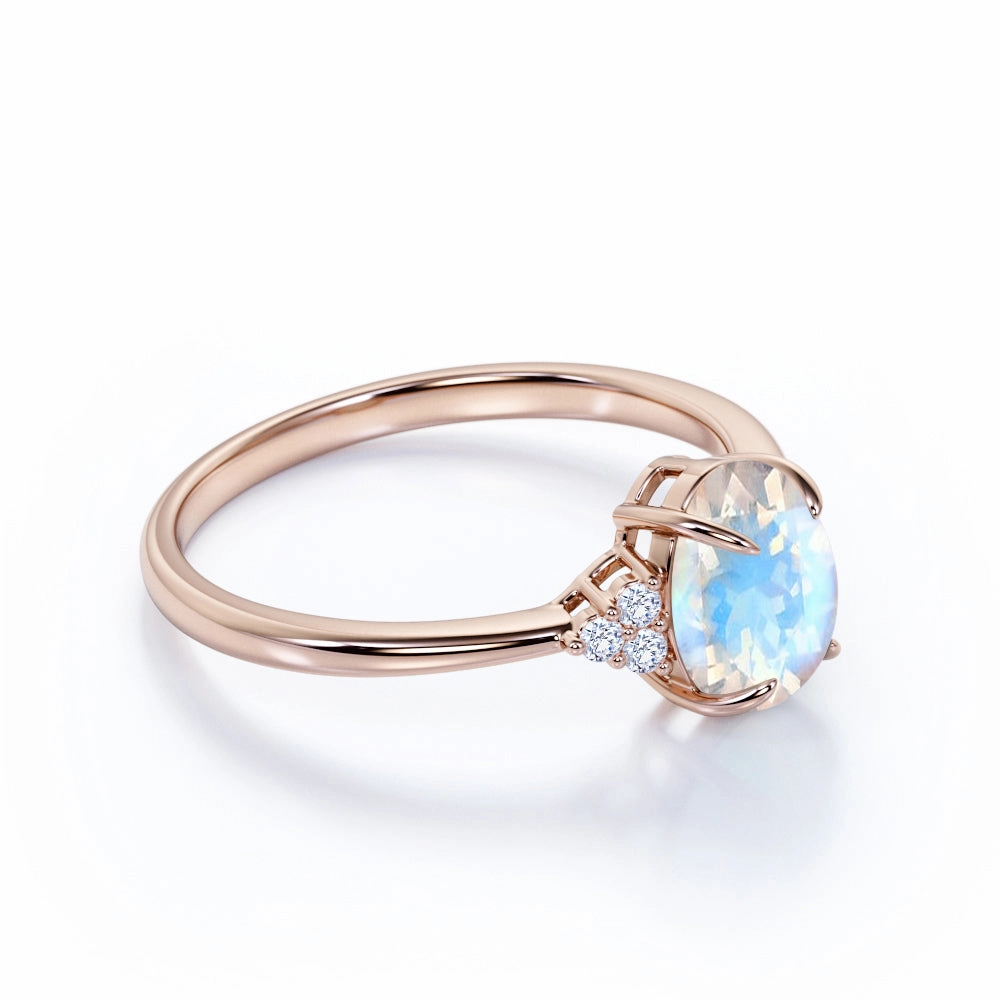 Sparkling Item Classic Article 1.25 ct Oval Blue Moonstone 7 stone Engagement Ring