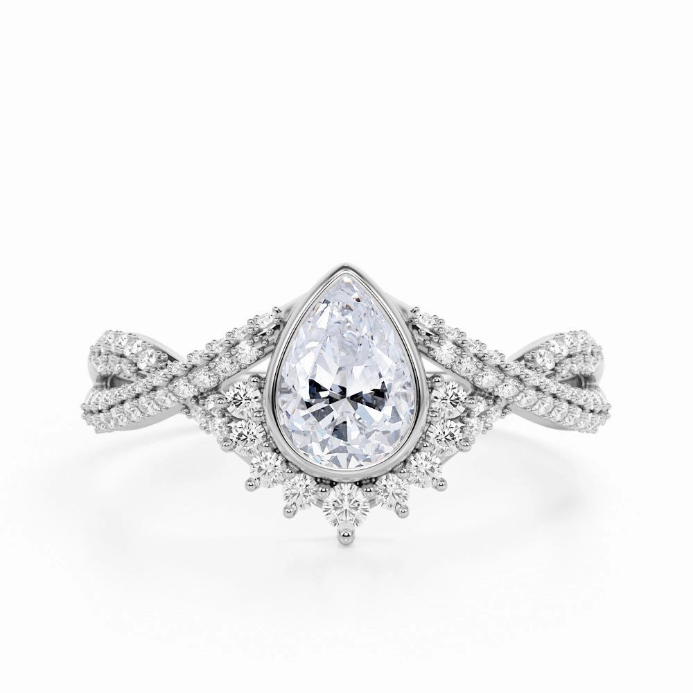 Contour 1.42 ct TDW Teardrop Shaped Diamond and Antique Infinity Engagement Ring in White Gold Analog Style Bridal Shower