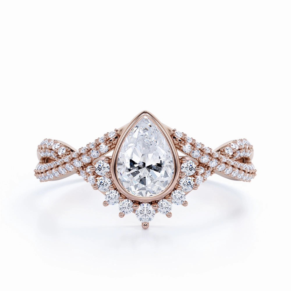 Contour 1.42 ct TDW Teardrop Shaped Diamond and Antique Infinity Engagement Ring in White Gold Monogrammed Piece