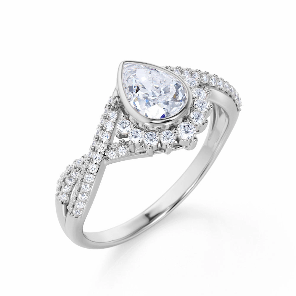 Investment Jewelry Contour 1.42 ct TDW Teardrop Shaped Diamond and Antique Infinity Engagement Ring in White Gold