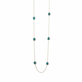 Copper Infused Turquoise Station Necklace Gold-plated Silver Rural Chic