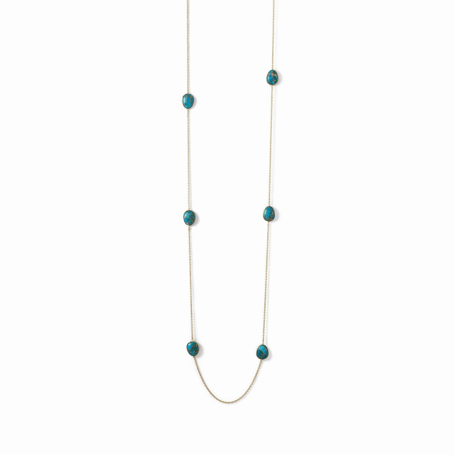 Copper Infused Turquoise Station Necklace Gold-plated Silver Rural Chic