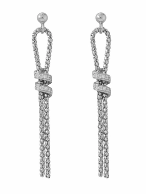 Coreana Chain Lariat Style Earrings Cubic Zirconia Rhodium on Sterling Silver Polished Detail Decorative Feature
