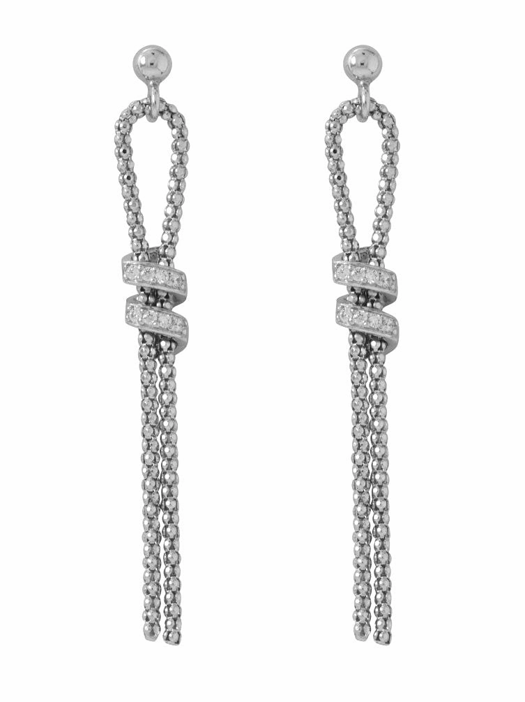 Coreana Chain Lariat Style Earrings Cubic Zirconia Rhodium on Sterling Silver Polished Detail Decorative Feature