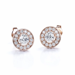 Affordable Item Circle Channel Set 1.20 Carat Round Cut Certified Moissanite and Diamond Hidden Halo Stud Earrings in Rose Gold