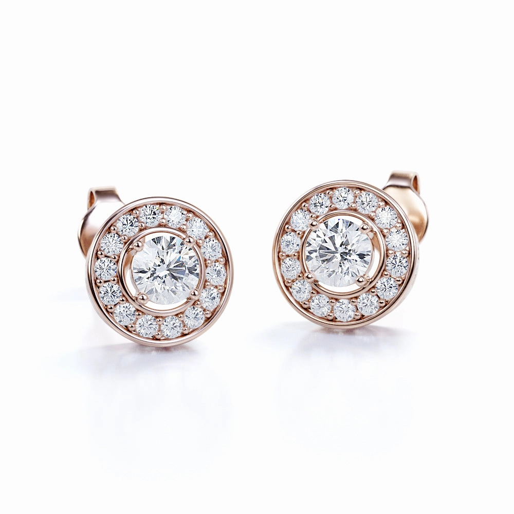 Casual accessory Shiny Element Circle Channel Set 1.20 Carat Round Cut Certified Moissanite and Diamond Hidden Halo Stud Earrings in Rose Gold