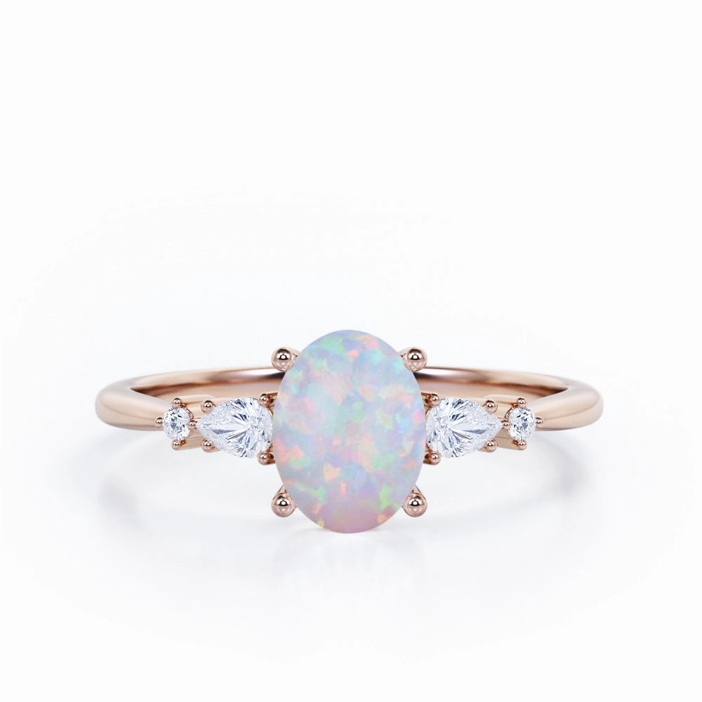 Contemporary Product 1.1 Ct Oval Cut Lab Created Opal Five Stone Engagement Ring