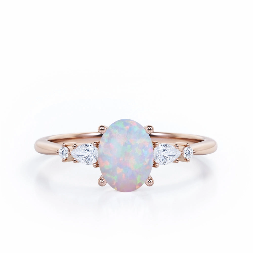 Designer Gift 1.1 Ct Oval Cut Lab Created Opal Five Stone Engagement Ring