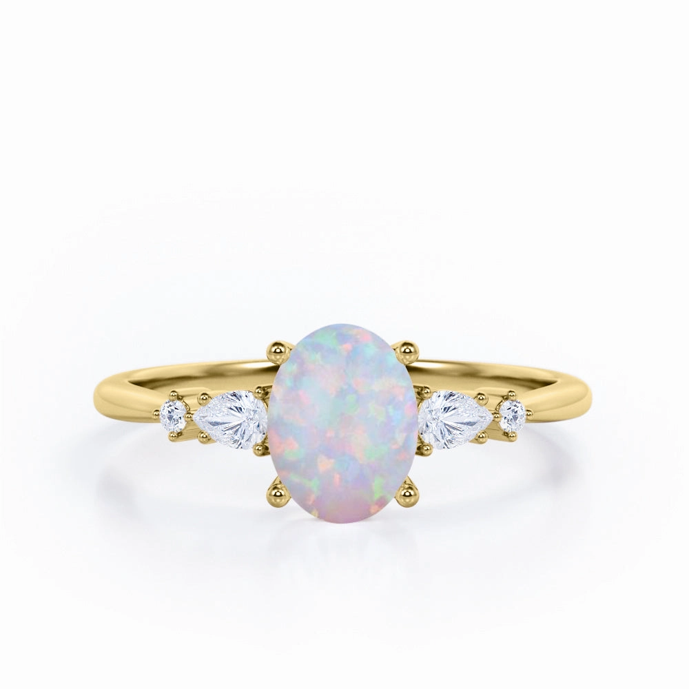 1.1 Ct Oval Cut Lab Created Opal Five Stone Engagement Ring gentle style Chic Moment