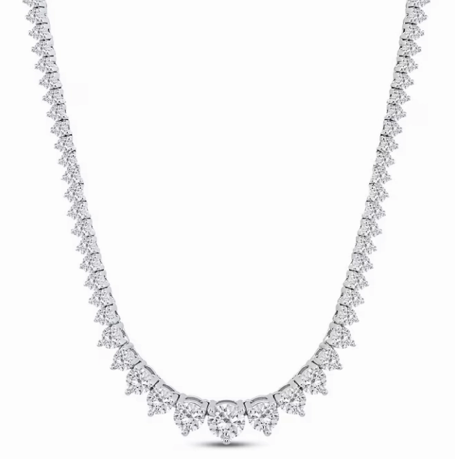 Round Shape Diamond 14K White Gold Riviera Necklace (8.52ctw) Gleaming Craft
