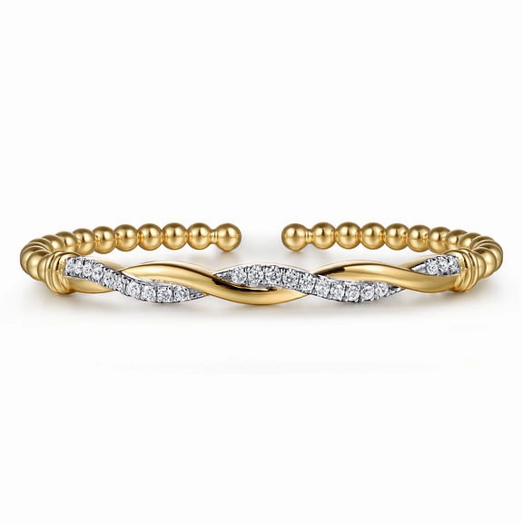 14K Yellow Gold Bujukan Diamond Twist Split Bangle Bracelet Fashionable Sparkle Dress Up Time